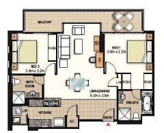 Floor Plan Two Bedroom Apartment - Meriton Pitt St