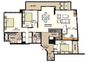 Floor Plan Three Bedroom Apartment - Meriton Pitt St