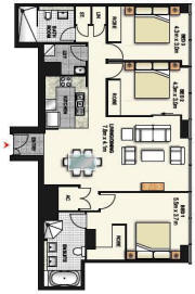 3 Bedroom Apartment Floor Plan - Meriton World Tower Apartments Hotel